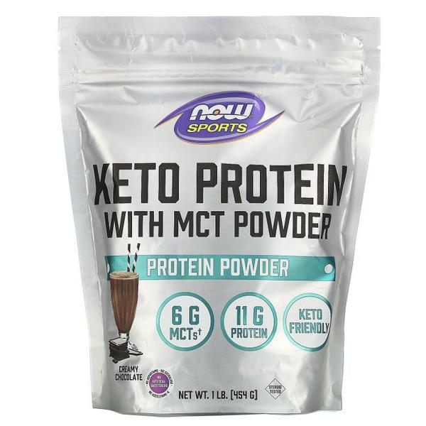 Now Foods 나우푸드 Sports Keto Protein with MCT Powder Creamy Chocolate 1 lb (454 g)