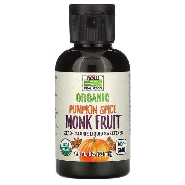Now Foods 나우푸드 Real Food Organic Monk Fruit Zero-Calorie Liquid Sweetener Pumpkin Spice 1.8 fl oz (53 ml)